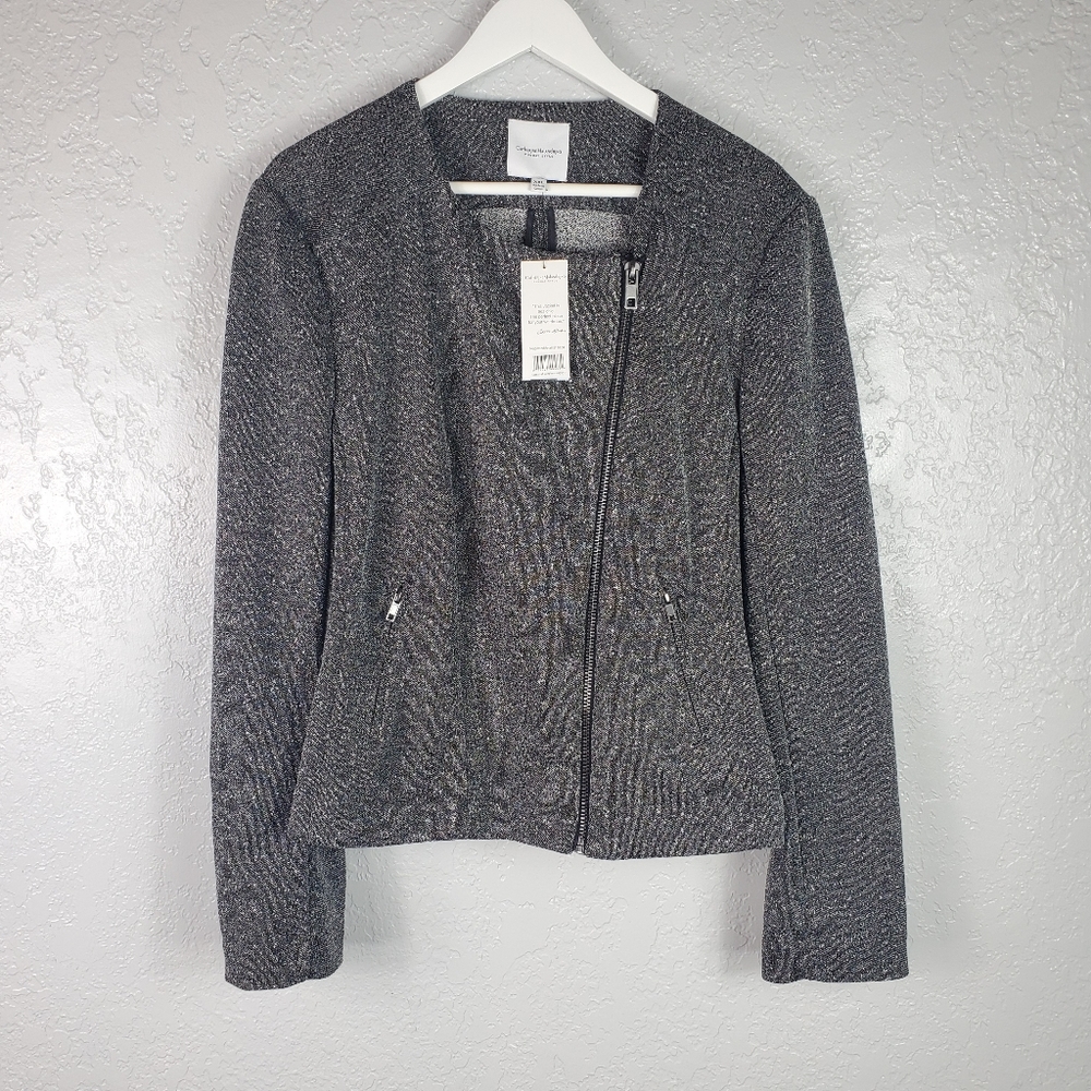 Runway Style Gray Edgy Plus-Size Bomber Jacket - Picture 6 of 14